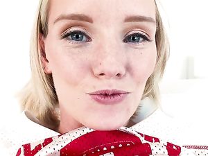 Tiny Blonde Girl Makes Him Cum In Her Mouth