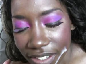 Black Costume Whore In A Hotel Room Gets A Facial